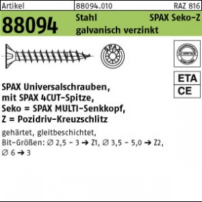 ABC-SPAX-S ART88094 St 6x160/68 -Z Wellenschliff, galZn, Senkkopf 