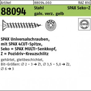 SPAX-Schrauben ART88094 St. 4 x 70/50 -Z, SEKO gal ZnC 