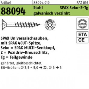 ABC-SPAX-S Seko ART88094 St 4,5x30/17 -Z Wellenschliff, galZn, Senkkopf